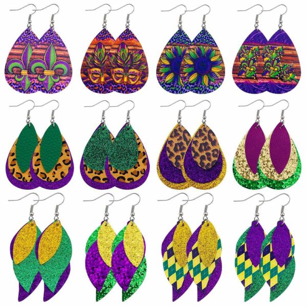 oly-5ab2d9571450c6ab904bc3890d8ea6a1 Wholesale Carnival Triple Leather Earrings Shiny Leaf Shape Earrings Bohemian Carnival Earrings