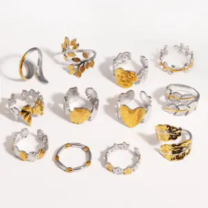 Wholesale Stainless Steel Adjustable Rings Unisex Open Leaf Ring Rustproof Vintage Finger Ring Men Women Suitable For All Seasons