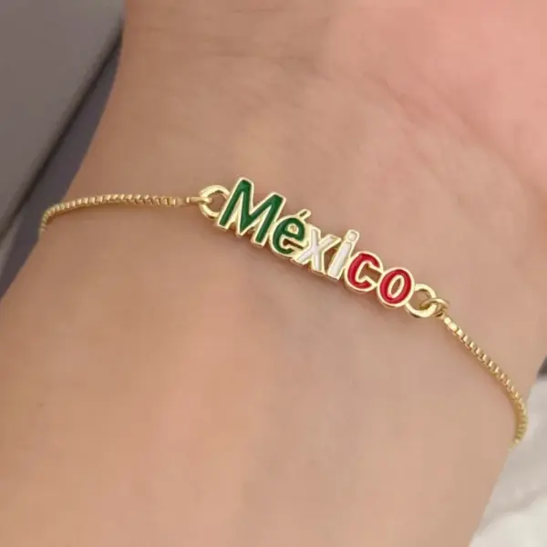 Wholesale Women’s National Flag Beaded Bracelet With Electroplated Copper And 18K Real Gold Plated Ball Chain
