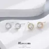 Wholesale Round Stud Earrings For Women With 925 Sterling Silver Posts, Copper Base, And 14K Real Gold Plated Featuring Zircon Inlay
