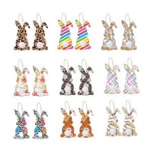 Wholesale 2023 New Easter European and American Cute Printed Spring Flower Leopard Print Egg Pom-Pom Tail Rabbit Earrings