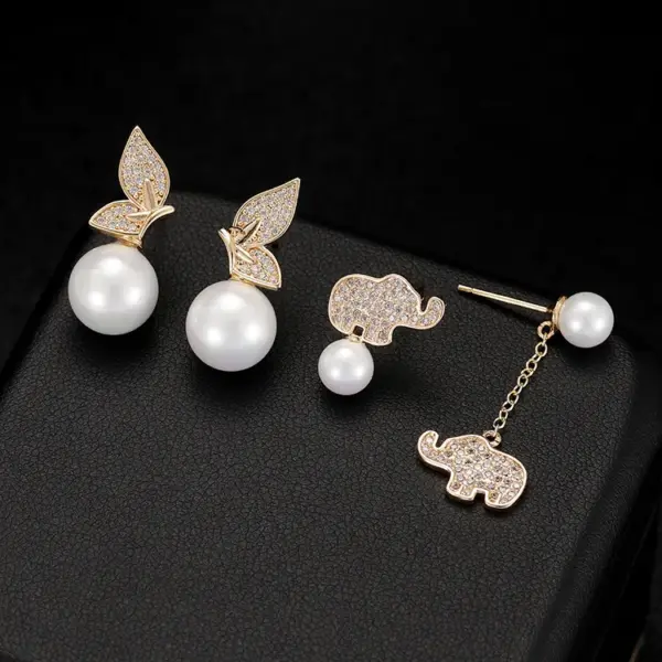 Wholesale Elephant Stud Earrings With Tassel Craft, Electroplated Copper And Zircon Inlay, Featuring 925 Sterling Silver Ear Pins