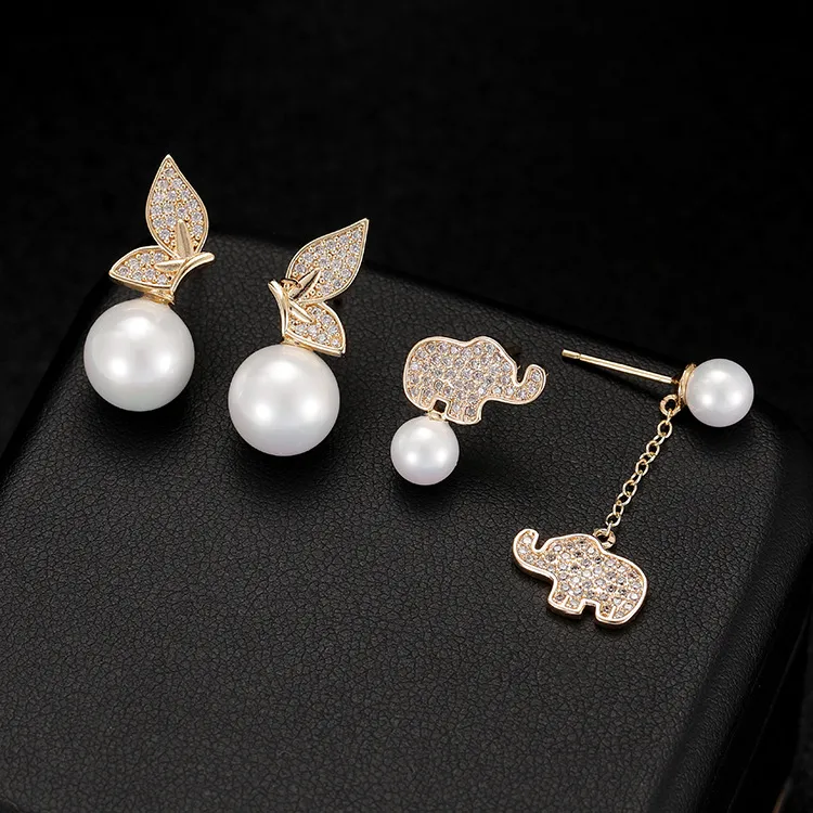 Wholesale Elephant Stud Earrings With Tassel Craft, Electroplated Copper And Zircon Inlay, Featuring 925 Sterling Silver Ear Pins