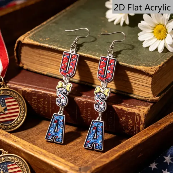 Wholesale Retro Multicolor Letter Print Acrylic Drop Earrings For Women With 304 Stainless Steel Ear Pins