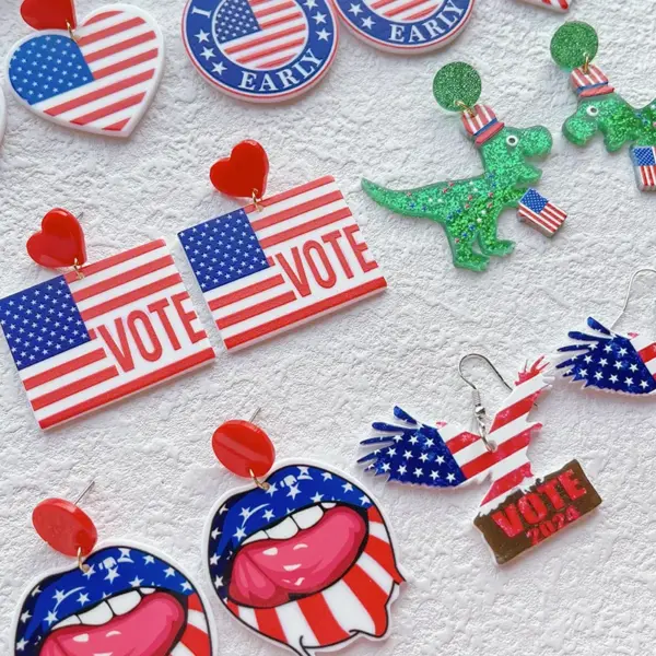 Wholesale 1 Pair Casual Classic Style Dinosaur Heart Shape American Flag Arylic Drop Earrings