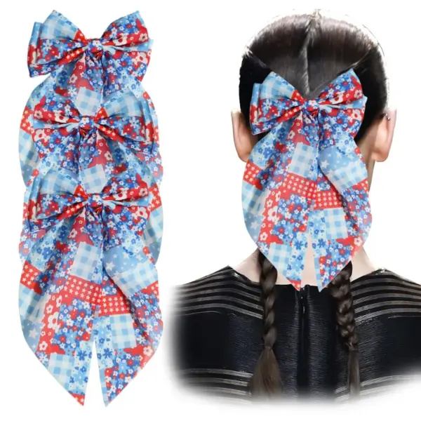 Wholesale Flag Print Chiffon Hair Clip Bow Hairband Hair Clip Back Of Head Hair Accessory Independence Day Women's Hair Clip