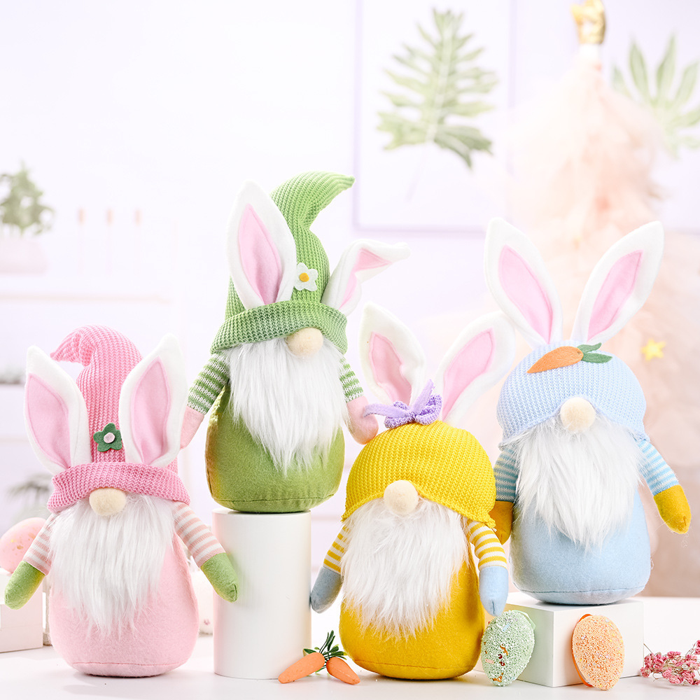 Wholesale Cross-Border Easter Bunny Knitted Color Dwarf Doll Elf Doll Ornament Home Decoration Supplies