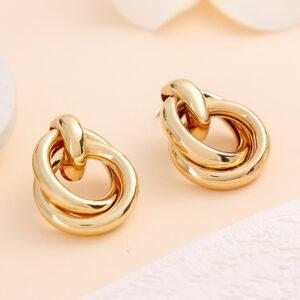 Wholesale 2025 Cross-Border New Fashion Easiest for Match Earrings Internet Celebrity Popular Round Exaggerated Earrings Electroplated Retro Gold Earrings