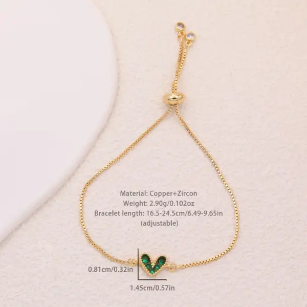 Wholesale Romantic Simple Style Heart Shape Copper Plating Inlay 18k Gold Plated Bracelets