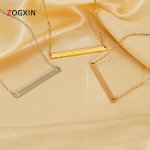 Wholesale Stainless Steel Flat Bar Smooth Titanium Steel Necklace for Women DIY Simple Fashion Long Bar 18K Gold Plated Pendant Clavicle Chain