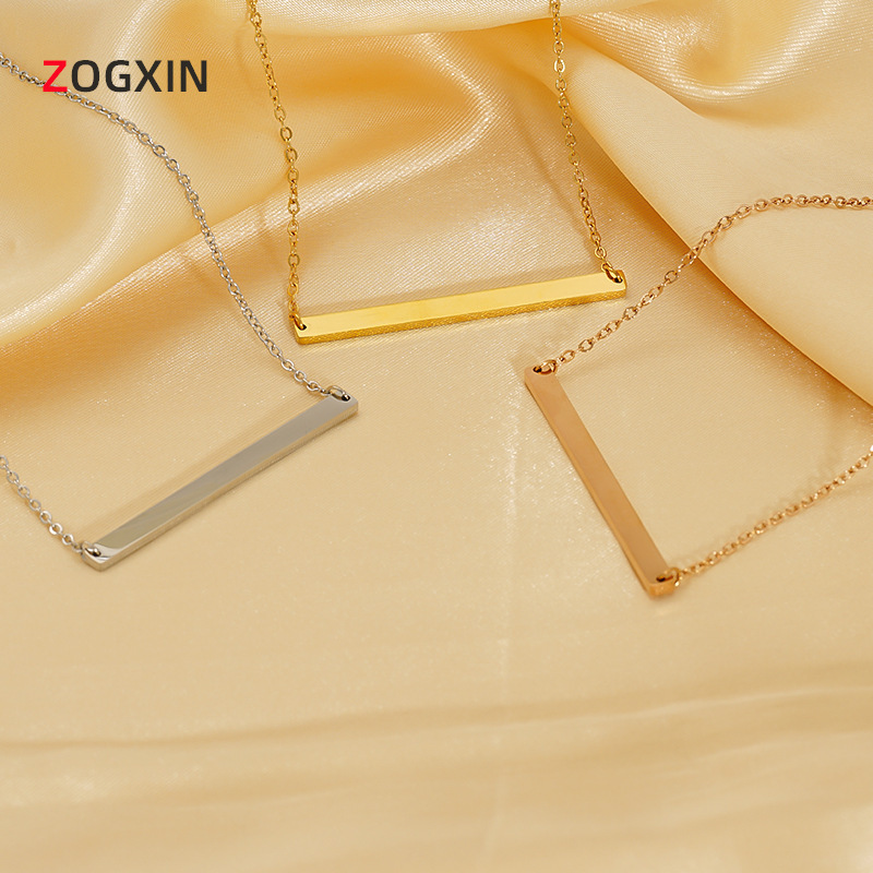 Wholesale Stainless Steel Flat Bar Smooth Titanium Steel Necklace for Women DIY Simple Fashion Long Bar 18K Gold Plated Pendant Clavicle Chain