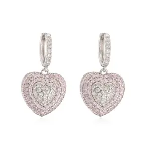 1 Pair of White Gold Pink Diamond Heart Earrings