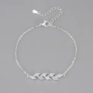 Sparkling Diamond Leaf Bracelet / Plain Silver / Copper