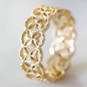 Wholesale Geometric Claw Setting Ring For Women In Copper With KC Golden Water Plating And Zircon Inlay