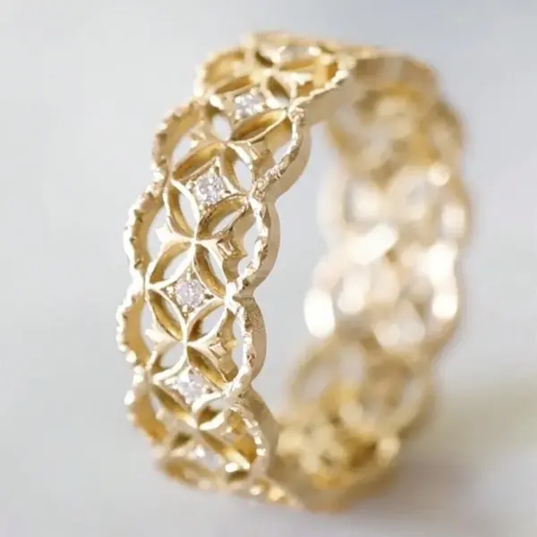 Wholesale Geometric Claw Setting Ring For Women In Copper With KC Golden Water Plating And Zircon Inlay