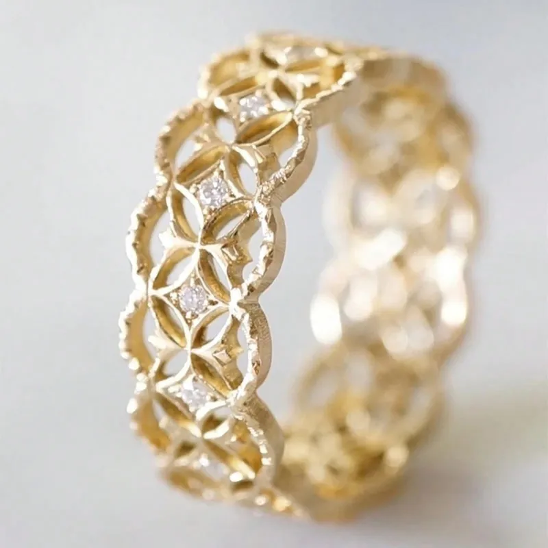 Wholesale Geometric Claw Setting Ring For Women In Copper With KC Golden Water Plating And Zircon Inlay