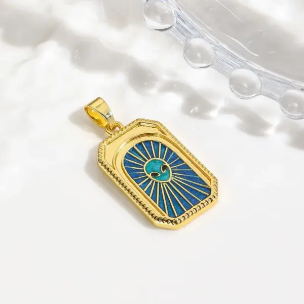 oly-5b6acda95dad1d9068696abe1ee7b0ec Wholesale Handmade Alien Pendant Necklace With Golden Plated Copper And Water Plating, Featuring Ball Chain, Sibling Suit Design