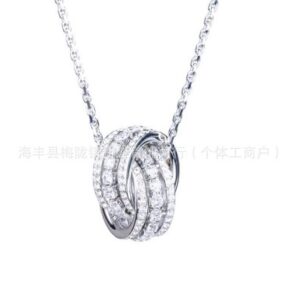 Platinum large double ring necklace