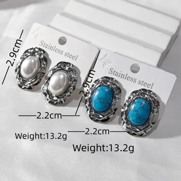 Wholesale 304 Stainless Steel Artificial Pearl Oval Women's Earrings Feminine Style Unisex