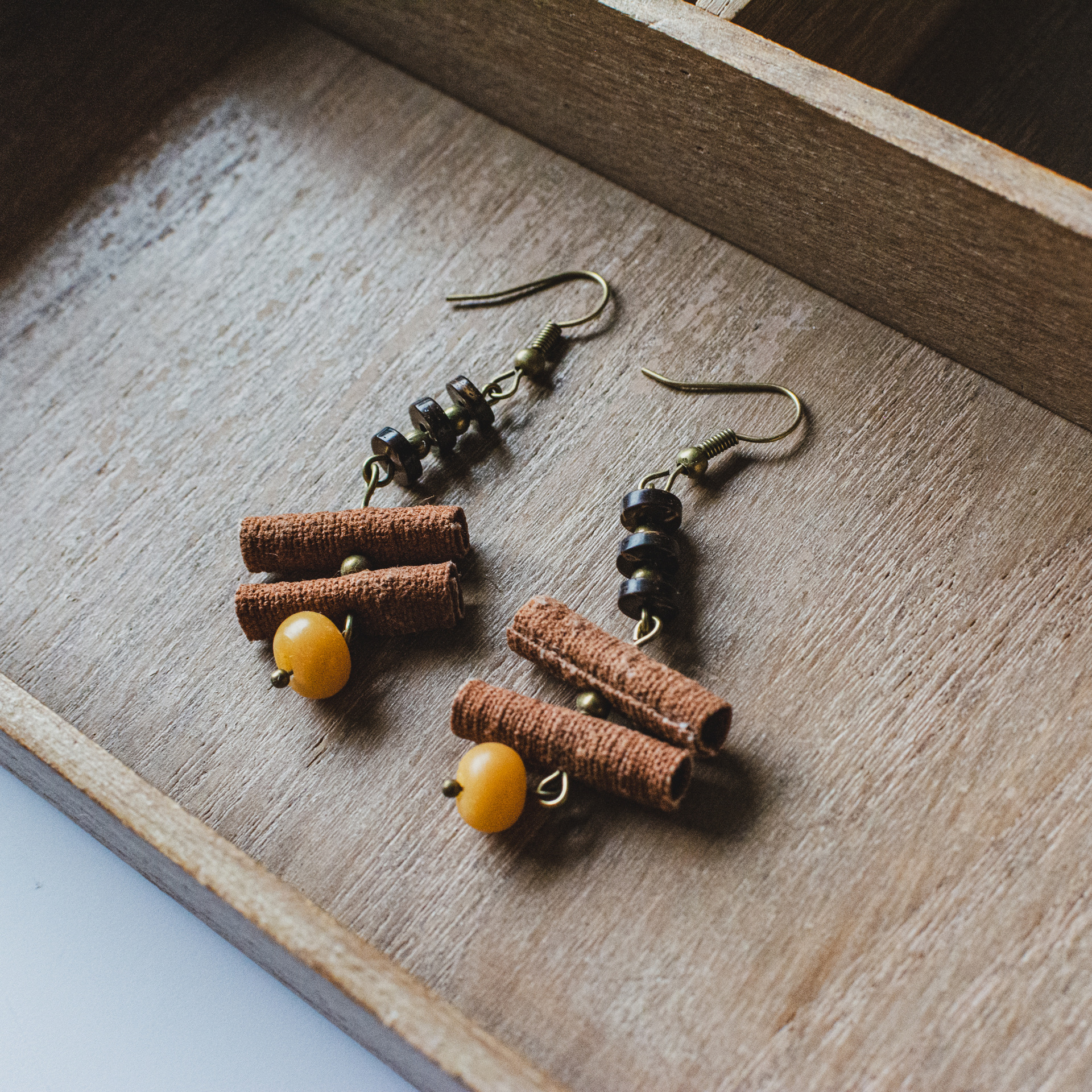 Wholesale New Chinese Style Handmade Jewelry, Grass-Dyed Earrings, Persimmon-Dyed Niche Design, Ethnic Style, Chinese Style Style