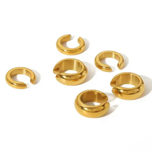 Wholesale PVD Coated Real Gold Plated C Shape Round 304 Stainless Steel Vintage Style Waterproof Non Tarnish Ear Cuffs