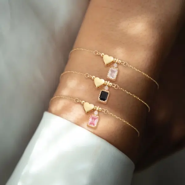 Wholesale Jewelry Elegant Simple Style Heart Shape Rectangle 201 Stainless Steel Artificial Crystal Copper Artificial Crystal Inlay Bracelets Cable Chain