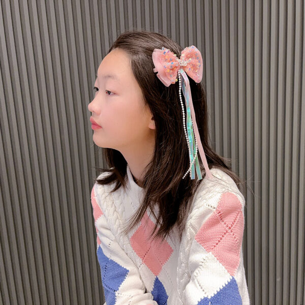 Wholesale Spring Princess Style Sweet Ribbon Sequin Bow Hairpin Top Clip Crown Children's Baby Girl Hair Accessories Duckbill Clip