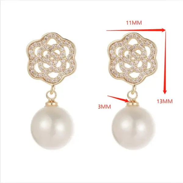 Wholesale Rose Stud Earrings In New Style With Copper Ear Pins And 14K Real Gold Plated Finish Featuring Zircon Inlay