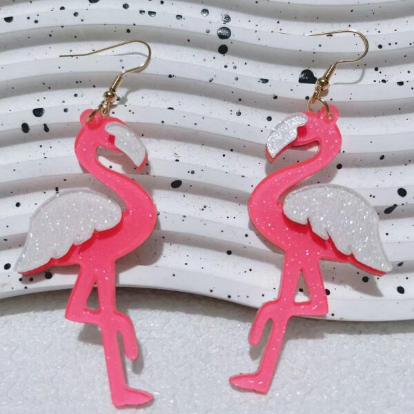 oly-5b8543e486c80c45e996684191ac9c59 Wholesale earrings glitter acrylic pink Valentine's Day fun cute Flamingo earrings