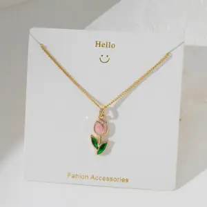 Gold / YC [8165] Pink Tulip Necklace [Gold]