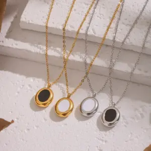 Wholesale Minimalist Oval Oil Drop Pendant Necklace Stainless Steel Vacuum Electroplating Multifunctional Daily Jewelry For Women Simple Design