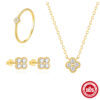 Wholesale Silver petal-set diamond and turquoise necklace, earrings, and ring