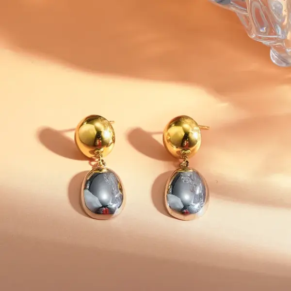 Wholesale Asymmetrical Round Stud Earrings For Women, 304 Stainless Steel With 18K Real Gold PVD Coated Plating, 0.03µm Thickness