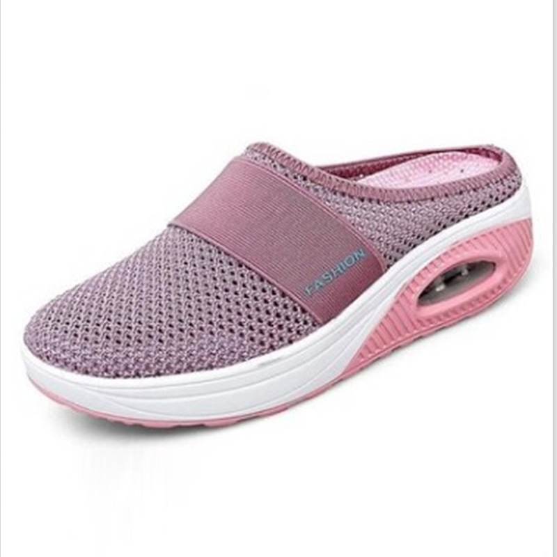 Wholesale Foreign Trade Large Size Baotou Slippers for Women 2022 New Amazon Aliexpress Breathable Fly Mesh Slip-On Half Slippers