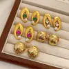 Wholesale Drapey Micro Inlaid Pearl Zirconia Three-Dimensional Titanium Steel Vacuum Electroplated (Fired) Earrings