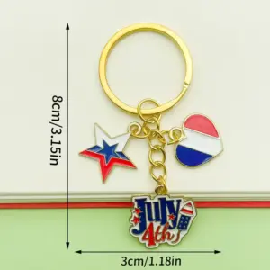 Gold Blue American Independence Day Heart and Star Keychain - 6.8g - ER1670