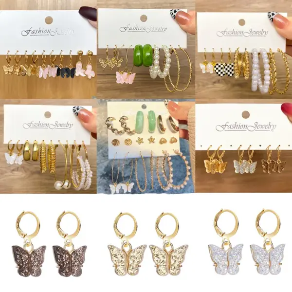 Wholesale Unisex Fashion Geometric Butterfly Alloy Artificial Pearls Earrings Drop Earrings