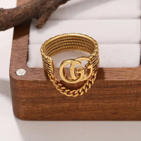 Wholesale Three-dimensional Letter Open Ring For Women In Copper With Golden Plated UV Plating And 0.03µm Thickness