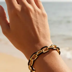 Wholesale Solid Color Waterproof Non Tarnish Couple Bracelets Featuring Handmade Chain In 304 Stainless Steel With 18K Real Gold Electroplated