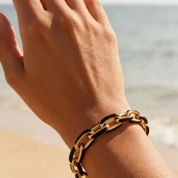 Wholesale Solid Color Waterproof Non Tarnish Couple Bracelets Featuring Handmade Chain In 304 Stainless Steel With 18K Real Gold Electroplated