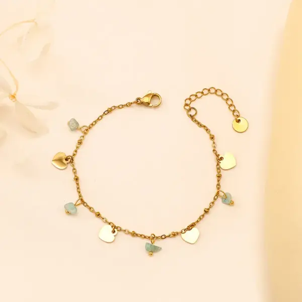 Wholesale Heart-shaped Bracelet 18K Gold Color Natural Stone Women's Bracelet Bohemian Floral Print Titanium Steel