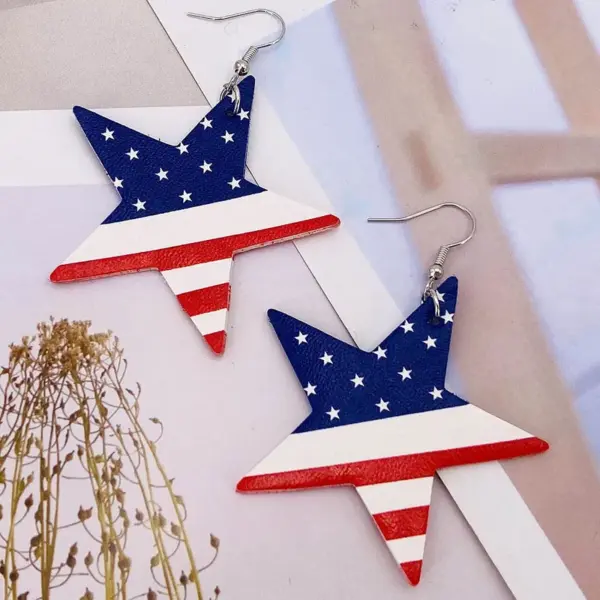 oly-5c369c5ab0b13e7efeb2f1a5a3a0c2b7 Wholesale Independence Day Star Shaped Leather Earrings Multilayer PU Leather Jewelry Women's Fashion Accessories American Flag Design