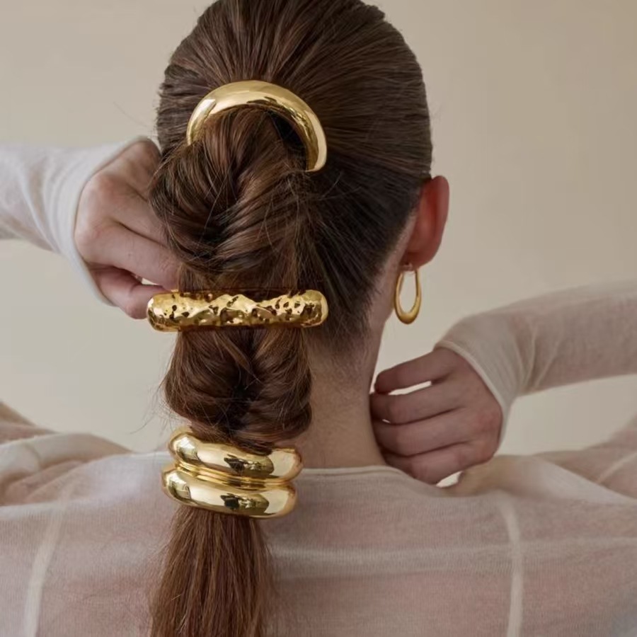 Wholesale European and American Cross-Border Retro Alloy Geometric Concave and Convex Elastic New Hair Tie Elegant Hairpin Versatile Hair Rope Retro H