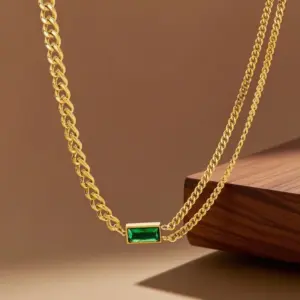 X0389-Green Diamond-Necklace- Gold