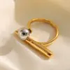 Wholesale Real Gold Plated 304 Stainless Steel PVD Coated Geometric Solid Color Waterproof Non Tarnish Plating IG Style Open Rings For Women's
