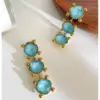 Wholesale Square Waterproof Non Tarnish Dangling Earrings For Women, 304 Stainless Steel With 18K Real Gold Plated PVD Coating And Crystal Inlay