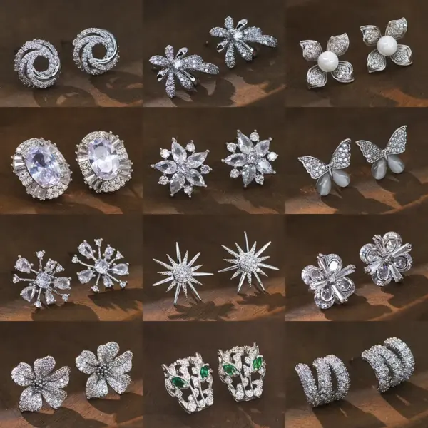 Wholesale Pearl Earrings With Zircon Round Flower Sensual Trendy Jewelry For Women Bohemian Style