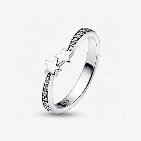 Wholesale silver-plated shining meteor ring row Diamond elegant light luxury five-pointed star ring Valentine's Day girlfriend gift