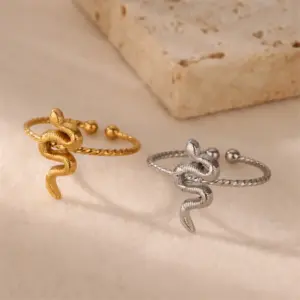 Wholesale PVD Coated Real Gold Plated Snake 304 Stainless Steel Hip-Hop Exaggerated Waterproof Non Tarnish Open Rings