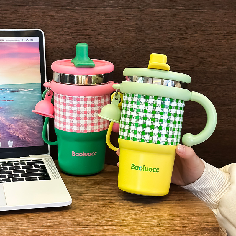 Wholesale Large Capacity Portable Handle Stainless Steel Thermos Cup Girls' Office Double Drinking Coffee Cup Outdoor Ice Bullet Car Cup